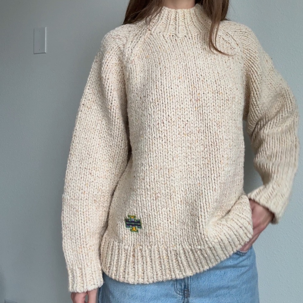 Tory Sport oversized thick sweater beige